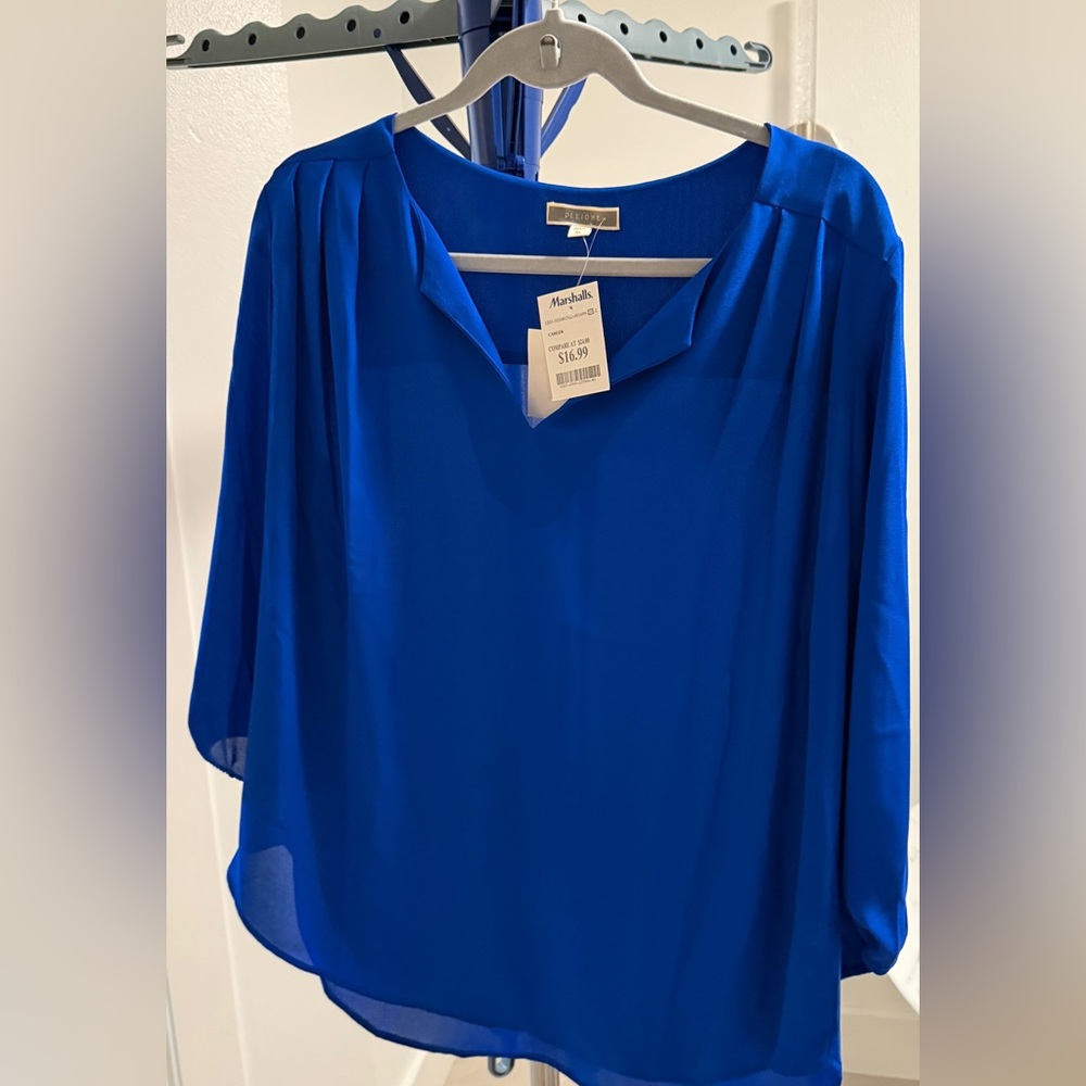 Pleione Royal Blue Sheer Blouse